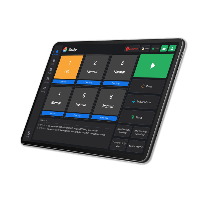 HMI enables easy control and real-time monitoring of Rocky robots in warehouse operations