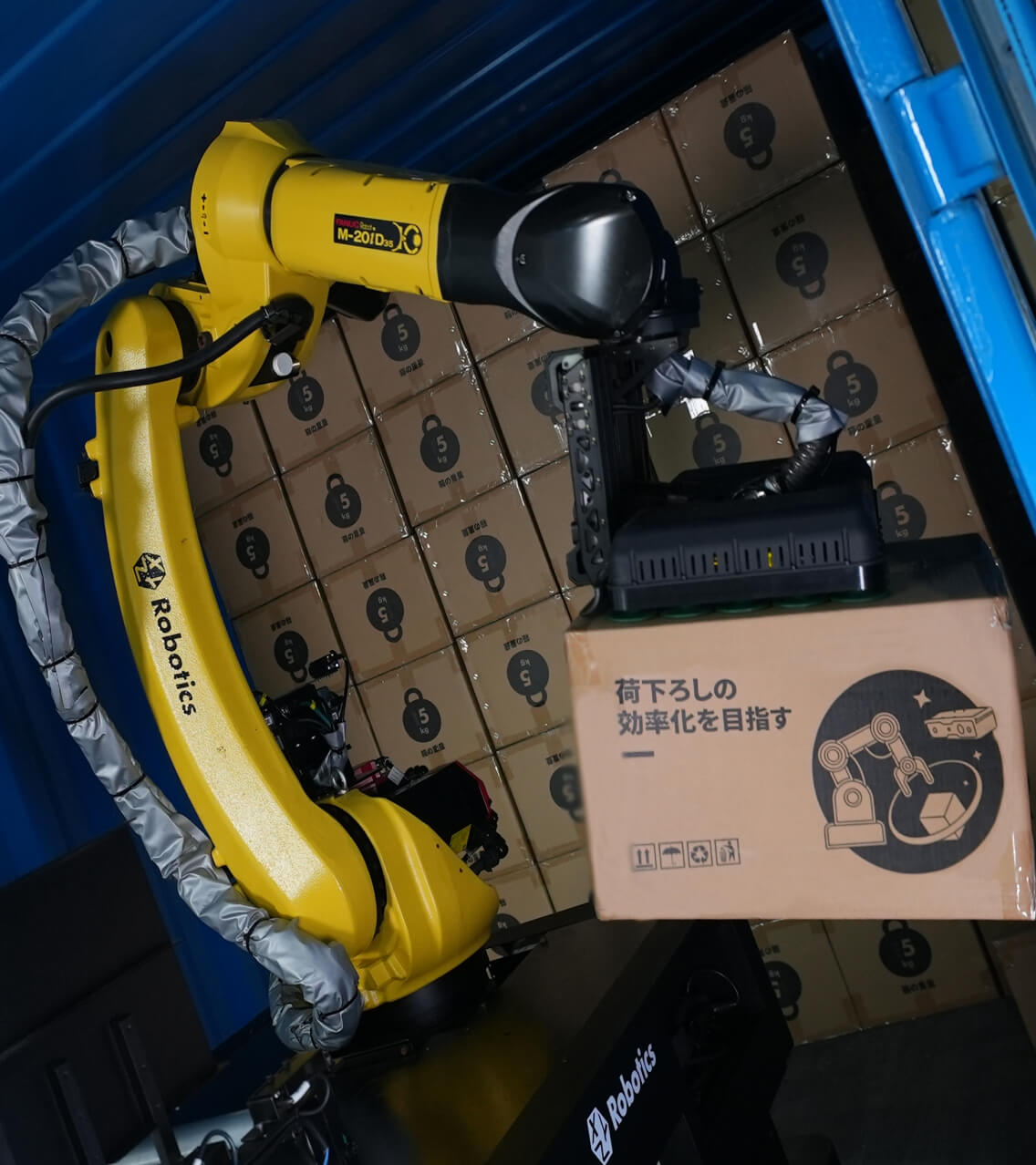 RockyOne è un Robot di Manipolazione Mobile per automatizzare carico/scarico di camion, container e rimorchi